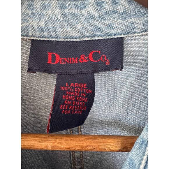 Denim & Co Blue Denium Zip Up Cotton Collared Shirt Size Large - Picture 7 of 12